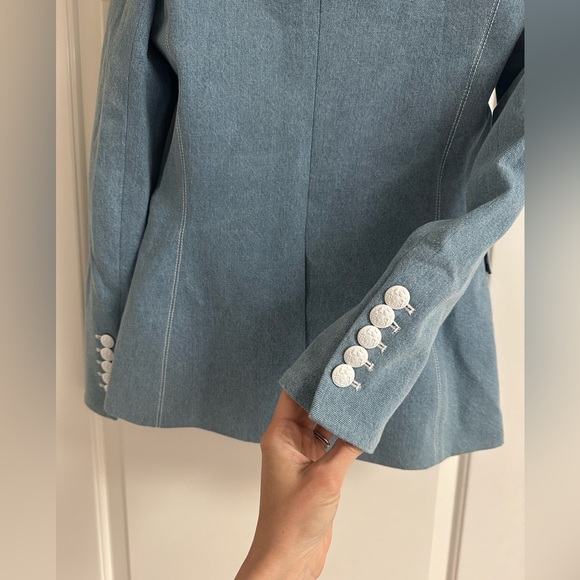 ❌SOLD❌Veronica Beard Miller Dickey Denim Blazer RARE white buttons blue leo - Picture 8 of 11